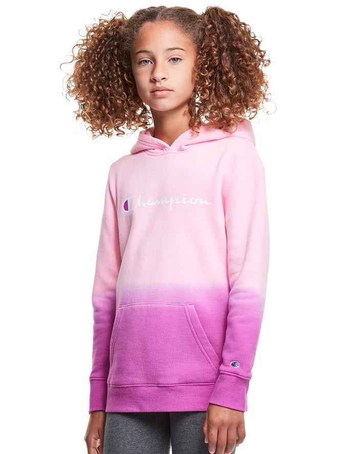 Champion Pige Hættetrøje Pink/Lilla - Fleece Dip-Dye Script Logo - Danmark RBT-758913